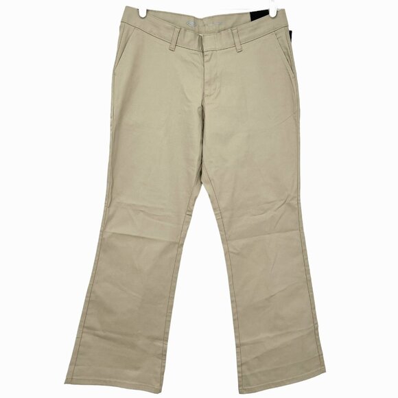NWT Dickies Women Boot Cut Slim Fit Mid Rise Flat Front Beige Twill Pants Sz 12 - Picture 1 of 11